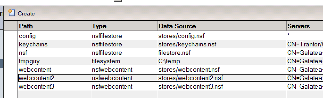 Screenshot of the Mounts view in the file server config NSF